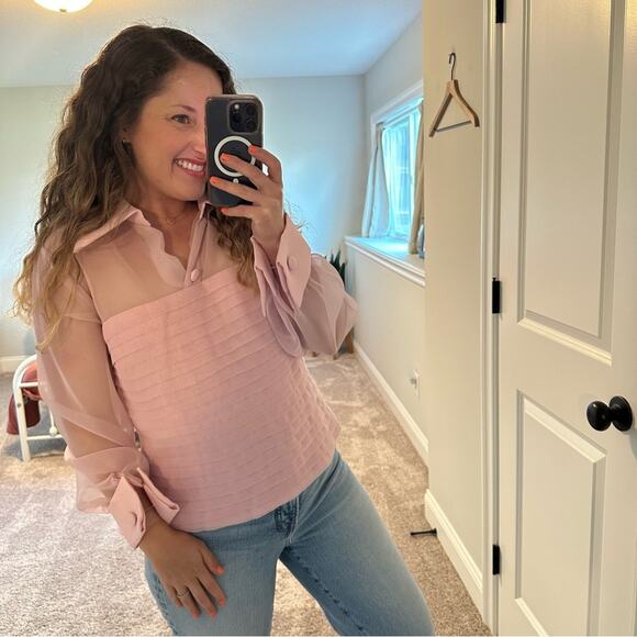 Jovani Pink Pleated Long Sleeve Top Blouse 14 - Picture 2 of 13